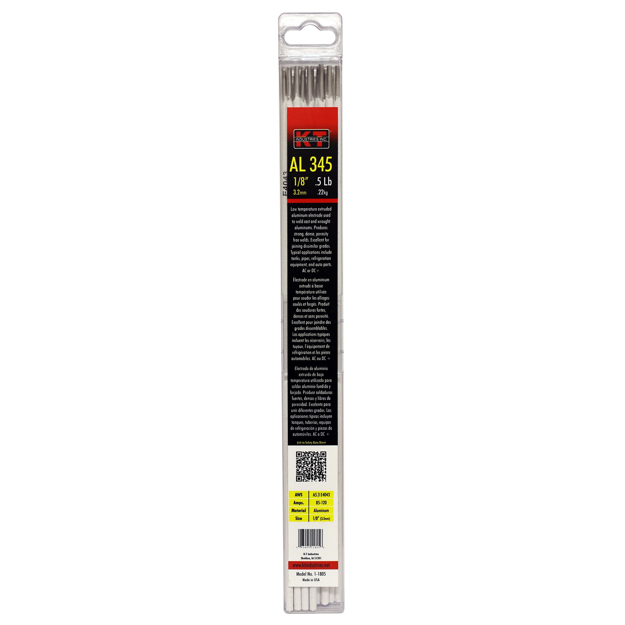 K-T Industries Aluminum Electrode — 1/8in., 1/2 Lb., 85â€“140 Amps, Model# 1-1805
